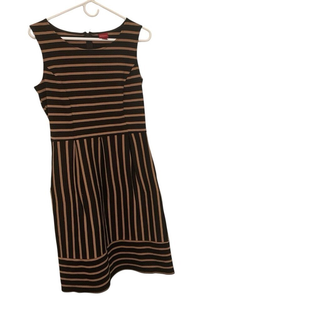 Merona‎ Women's Dress sz M Sheath Black Brown Striped Sleeveless Zip Knee Length
